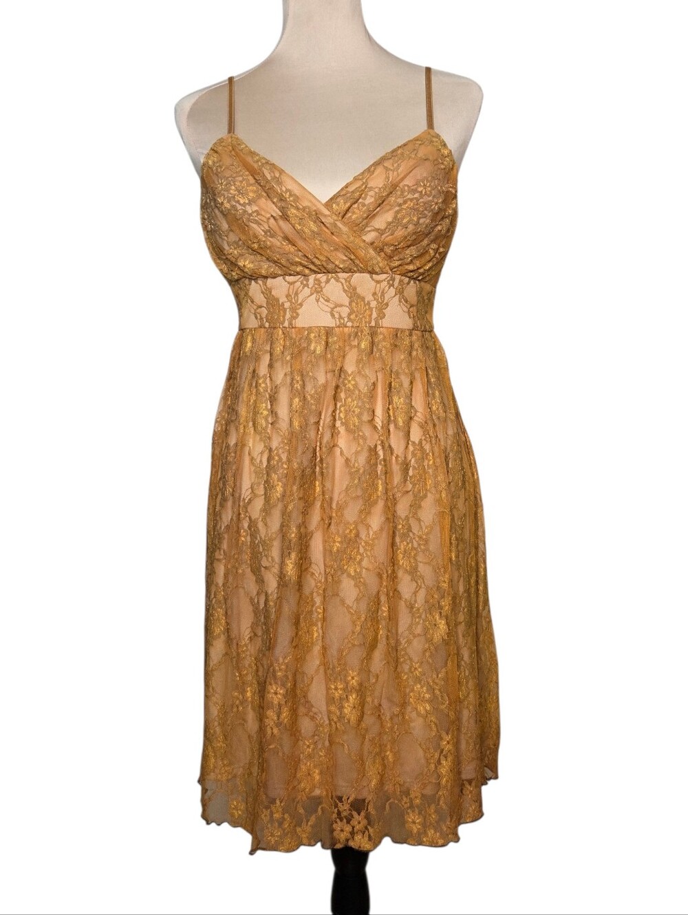 Y2K Lace Dress Fairycore Made in USA Manufacturer Sample 9 Gold Mustard Brown